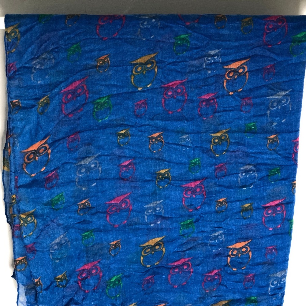 Large Saco Bay Blue 100% Viscose Owl Scarf
